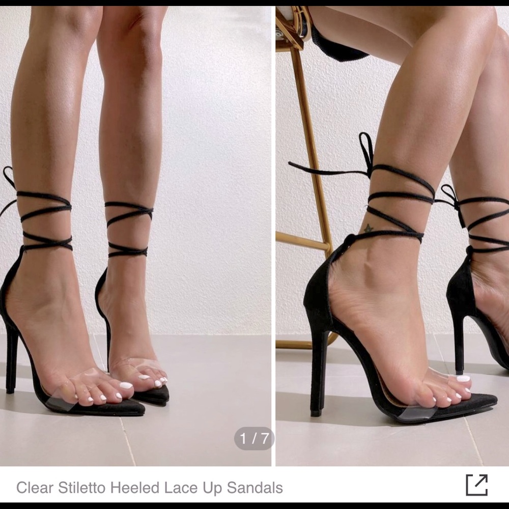 Clear Stiletto Heeled Lace Up Sandals